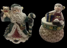 Fitz and Floyd Christmas EUROPEAN SANTA Creamer Sugar Omnibus Nostalgic 1994 NOS