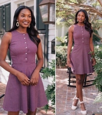 NWT Gal Meets Glam Meg Button Detail Textured Knit Dress Burgundy 8 Fit Flare L