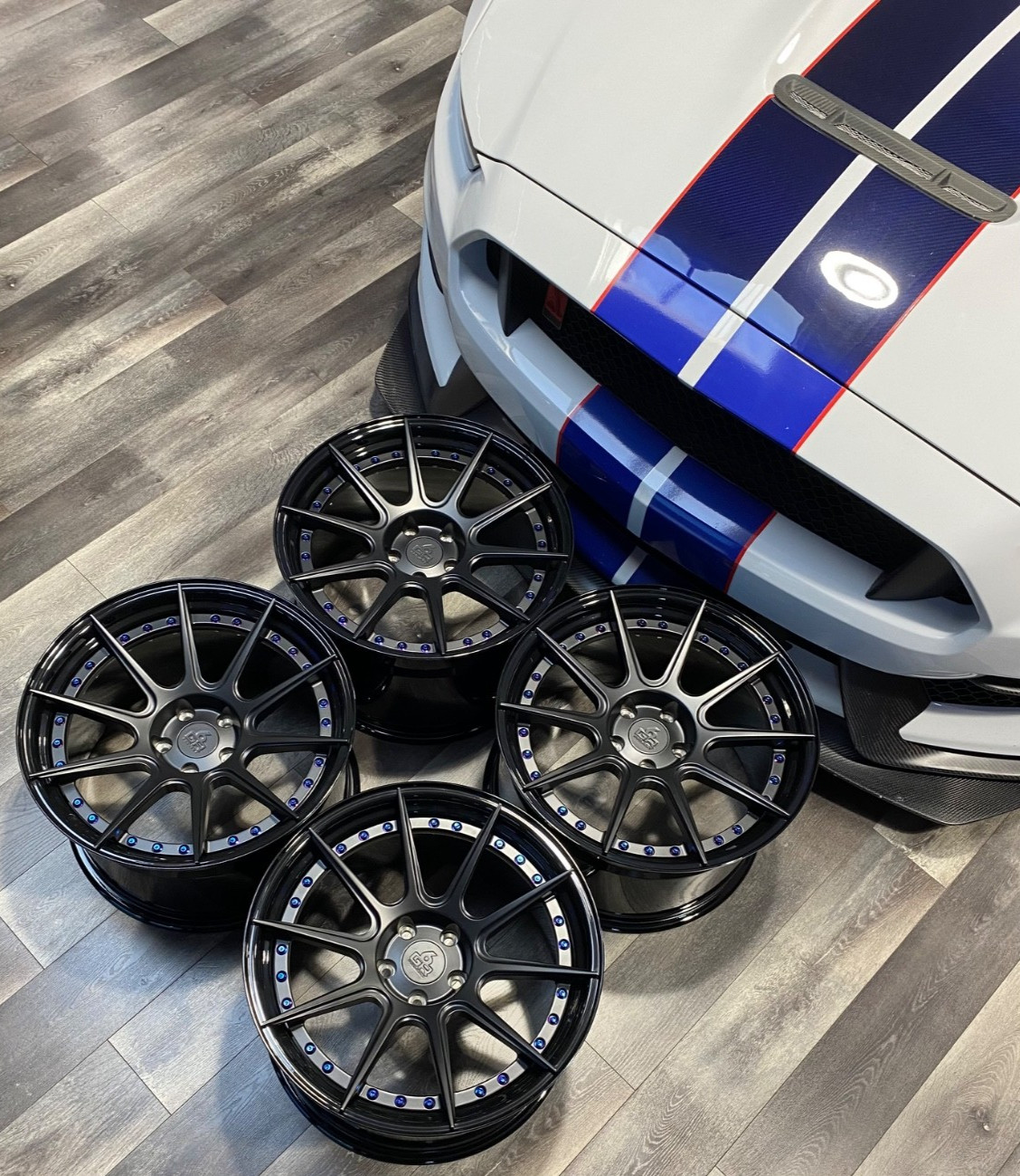 19' PROJECT 6GR TEN-L FULLY FORGED SATIN BLACK GLOSS LIP WHEELS FOR FORD GT350