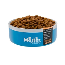 Stainless Steel Small Double Wall Dog Bowl with Anti Skid Base - True Blue