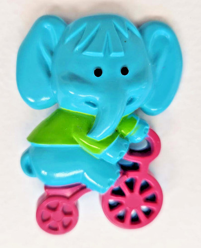 Avon PIN Vintage ELEPHANT PEDAL PUSHER Riding Bike Blue Pink 1975 Brooch Jewelry