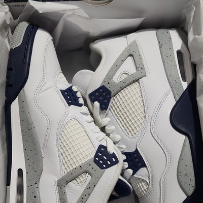 Jordan Air Jordan 4 Retro White Midnight Navy Leather Basketball Sneakers