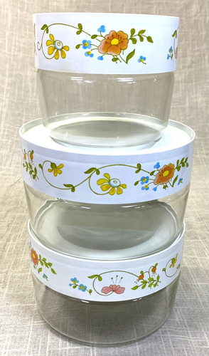 Vintage Pyrex Wildflower Stackable Glass Canister Set of 3 Kitchen Storage 70s
