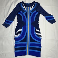 Celeb Boutique Mercy Blue Tribal Mesh Mid-Sleeve Bodycon Dress Size Small (8/10)