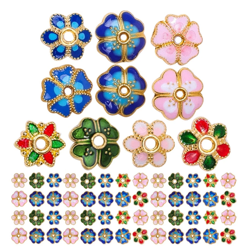 Flower Shaped Metal Enamel Bead Caps Colorful Cloisonne Floral Spacers for DIY - Bild 2 von 4