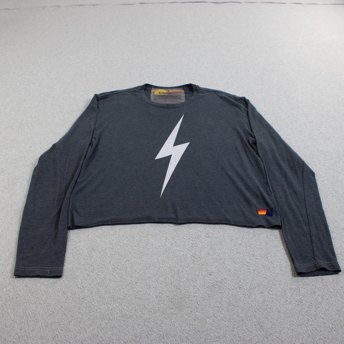 Aviator Nation Shirt Woman Small Gray Lightning Bolt Long Sleeve 