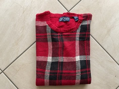 Chaps Herren Pullover Rot mit Karomuster Gr. XL 45% Baumwolle 55% Ramie