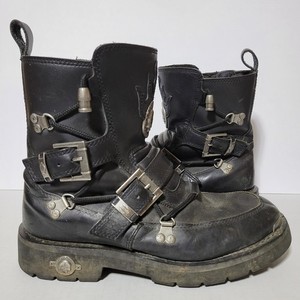 Used  Black Leather Skull & Bones Goth Biker Boots 1809-255 Size 7.5/Men\'s 9/WM Mens Skull Boots | eBay main image 4