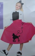 50's Sockhop Girl's L Poodle Skirt Sweater Shirt Hairbow Halloween Costume New