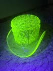 Vintage VASELINE  GLOW Fenton Uranium Glass Top Hat toothpick/match holder