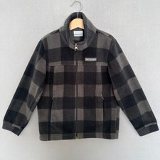 Columbia Boys Zing III Fleece Jacket Size S 8  Black  Gray Buffalo Check Print
