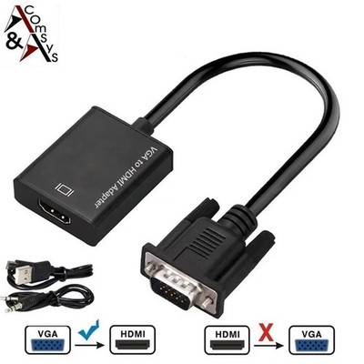 Adapter VGA to to HDMI 1080P Full HD with Audio Aux 3.5 and USB Cable