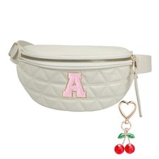 Initial Fanny Pack for Women Fashion Beige Leather Belt Beige Belt Bag for A