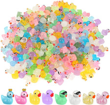 240 PCS Mini Resin Ducks, Luminous Tiny Ducks Figures  Glitter Miniature Duck F