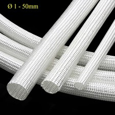 White Heat Resistant Sleeving Cable Wire HIGH TEMP Fiberglass Sleeve ID 1mm-50mm