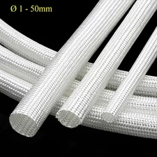White Heat Resistant Sleeving Cable Wire HIGH TEMP Fiberglass Sleeve ID 1mm-50mm