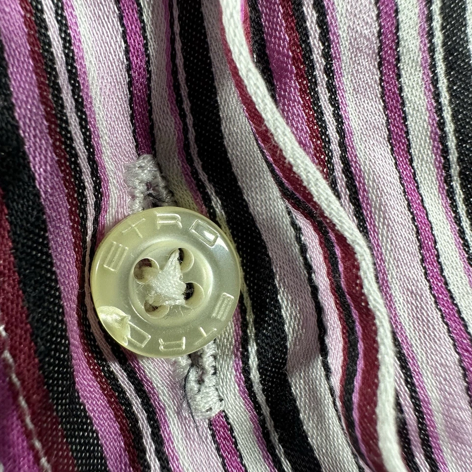 Etro Milano Dress Shirt Mens 38 Stripe Pattern Purple Pink Italy Lightweight - Image 4 of 4