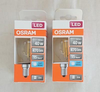 2 Osram LED Filament Lampe Tropfen 4W = 40W E14 klar 470lm 840 Neutralweiß 4000K