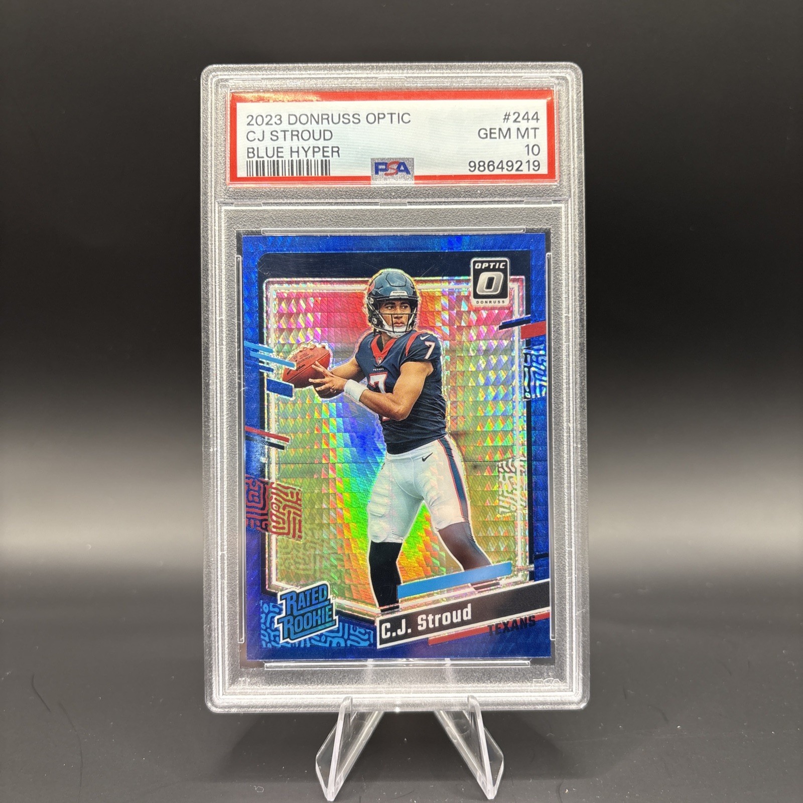 CJ Stroud 2023 Optic #244 Blue Hyper PSA 10 Gem Mint RC Houston Texans