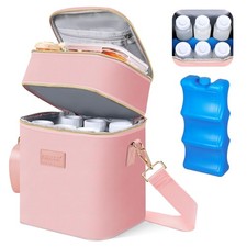 PIIOSER Breastmilk Cooler Bag with Ice Pack Fits 6 8.66 x 7.08 x 11.02", Pink