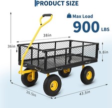 Heavy Duty Steel Garden Cart with 900 lbs Capacity and Tires Yard Wagon Carts