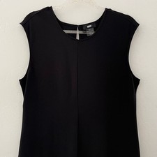 DKNY Shift Dress Women's Size 14 Black Sleeveless Half Mesh Minimalist Modest