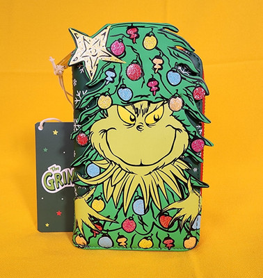 Loungefly Dr. Seuss How the Grinch Stole Christmas! Tree Glitter Zip Wallet NEW