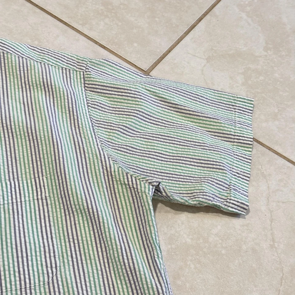 Vintage L.L. Bean Seersucker Shirt Men Large Stripe Short Sleeve Button Down 90s - Image 3 of 4