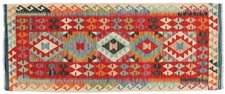 Afghan Maimana Kelim Teppich 70x190 Handgewebt Läufer Bunt Geometrisch c