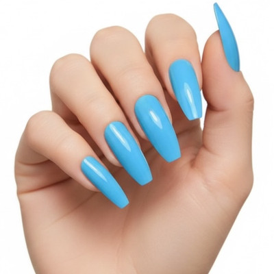 Blue Press On Nails Extra Long Coffin Ballerina False Tips Artificial Fake Nails