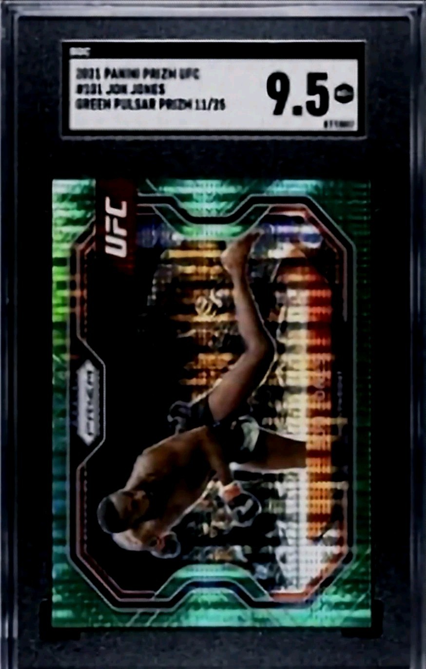 Jon Jones Panini 2021 UFC Prizm Debut Edition GREEN PULSAR Prizm /25. SGC 9.5