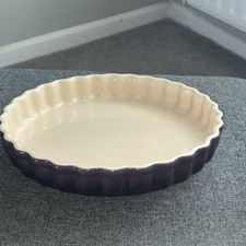 Le Creuset Cassis Piatto Crostata Torta Flan Scanalato Gres Viola 10' Fuori Produzione