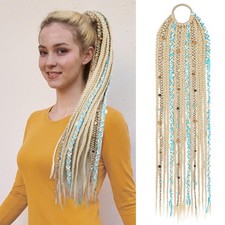 Boho Braided Ponytail Hair Extensions 24" Viking Dreadlock Beads Hair Extensions