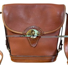 Vintage Dooney  Bourke Messenger Crossbody Bag British Tan Leather Buckle Lock