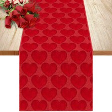 Valentines Day Table Runner, Red Hearts Table Runners for Kitchen Family Dinner