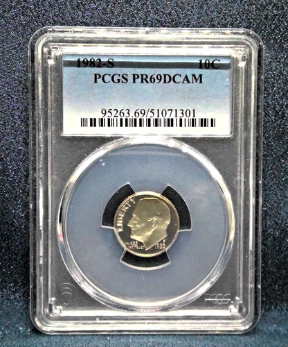 1982 S Roosevelt Dime Coin PCGS Graded PR69 DCAM  10Cent Coin