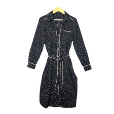 Who What Wear Target Polka Dot Shirt Dress L Large Black Beige Midi Long Sleeve