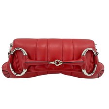 Authentic GUCCI Horsebit Shoulder Bag Red  WS...
