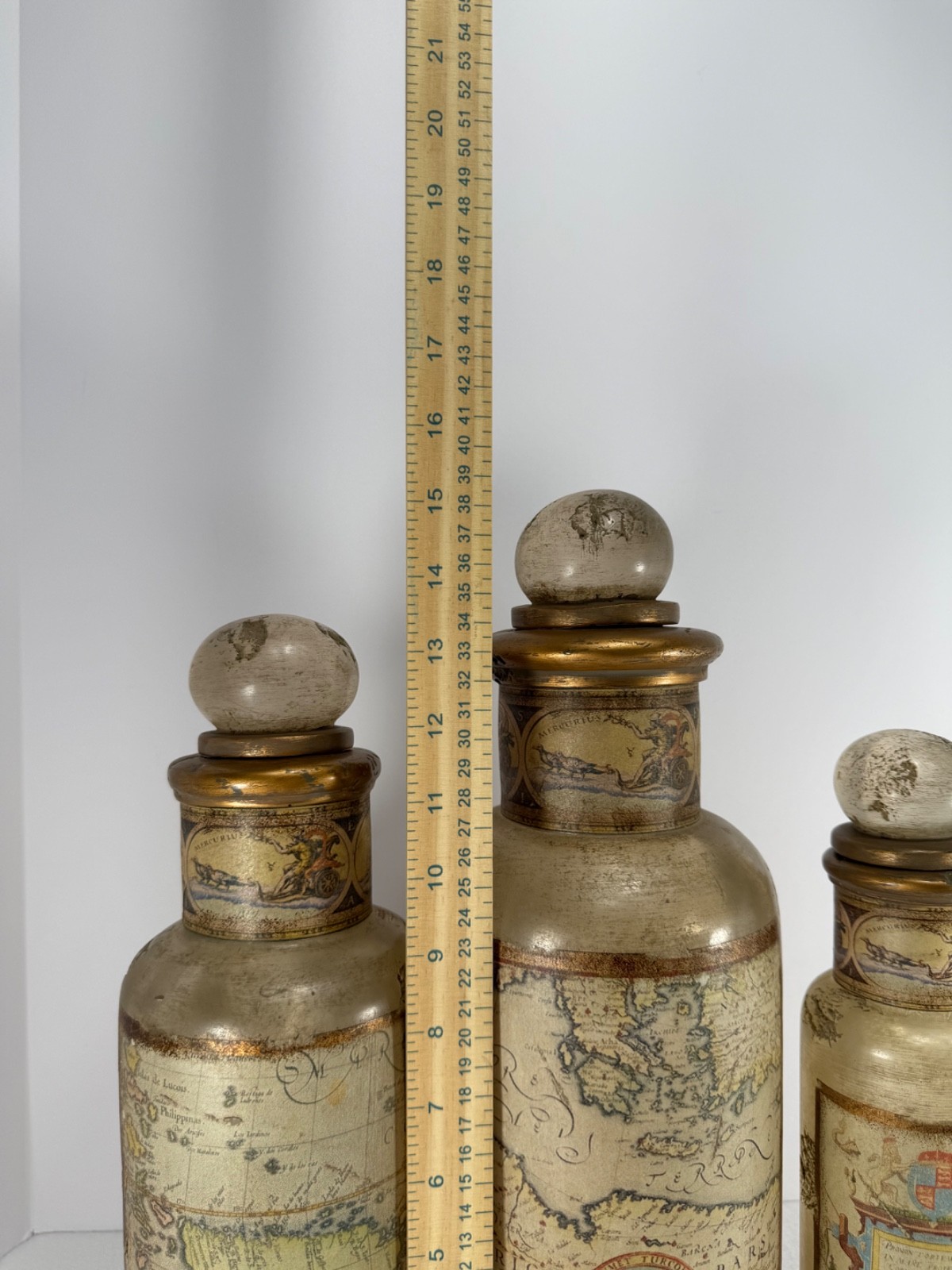 Set of 3 Uttermost Turkish Empire Bottles w/Stoppers Resin Decor #19221