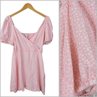 Los Angeles Atelier Size 10 Shirt Dress Milkmaid Peasant Shirred Pink Linen