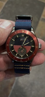 AVI-8 Meca-Quartz Men's Pilot Quartz Watch Blue Dial Red Bezel Blue NATO 50m