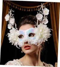 White Masquerade Mask Lace Flower Branch, Phantom of the Opera Antifaz,