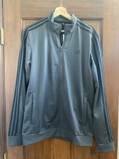 Adidas Jacket Mens Medium Grey Essentials 3 Stripes Tricot Track Top Full Zip