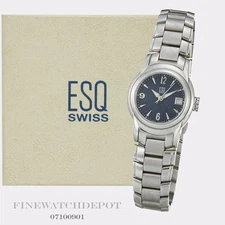 Authentic Ladies ESQ Swiss Stainless Steel Quest Blue Dial Watch 07100901