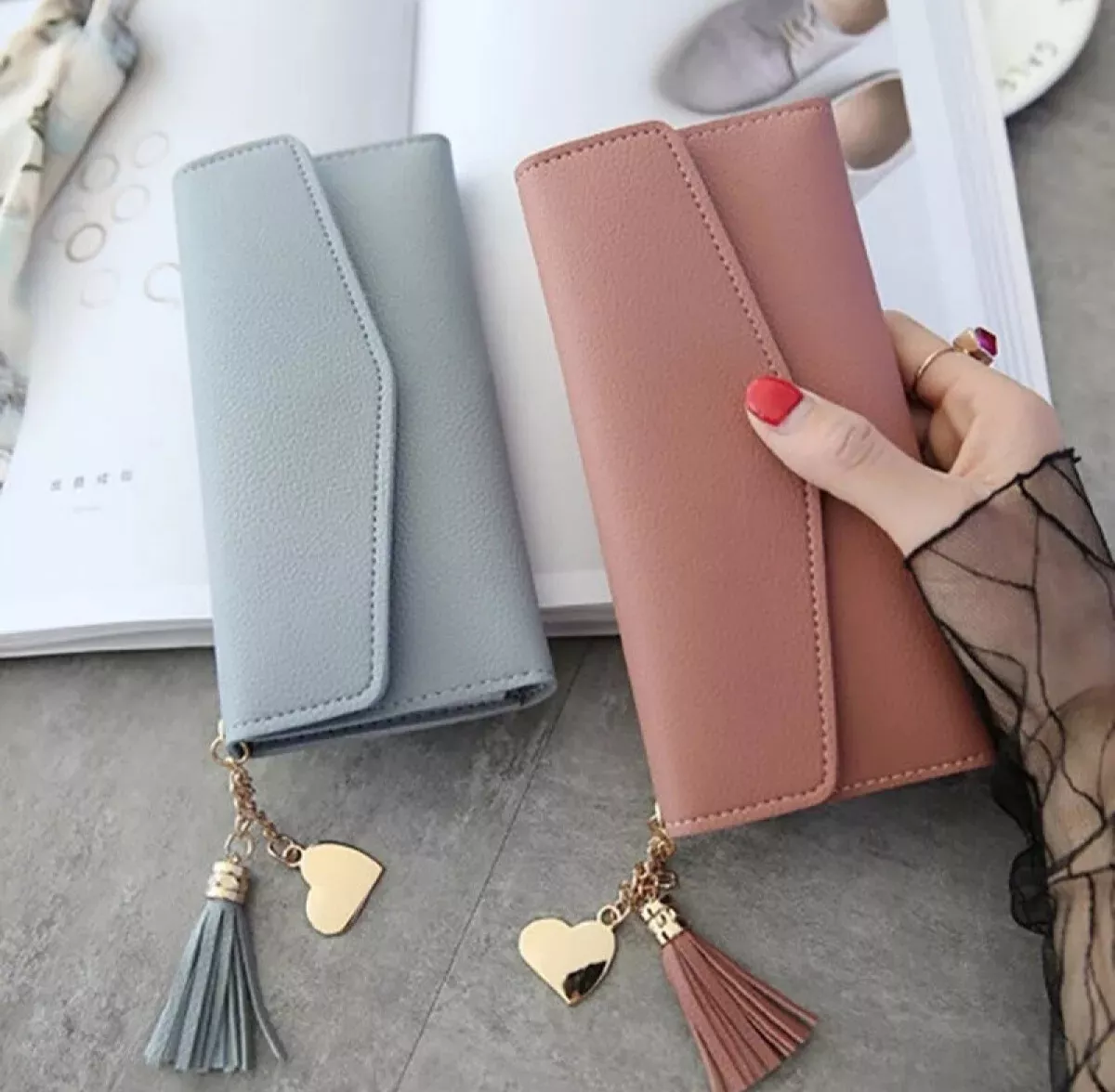 Luxury Designer Women Wallet Tredy Heart Shaped Long Clutch Bag