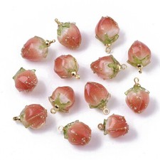 20Pcs 14 15mm Natural Real Dried Flower Bud Golden Charm Resin Pendants for DIY