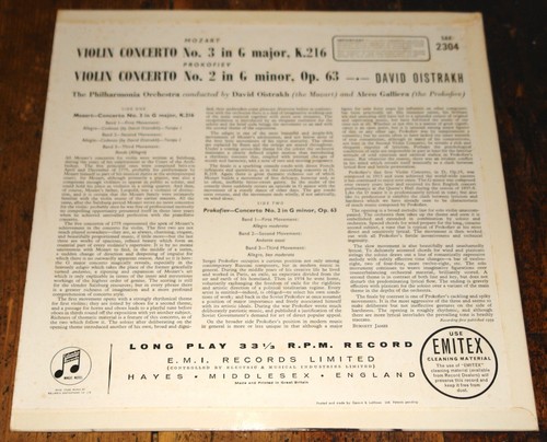 DAVID OISTRAKH MOZART PROKOFIEV TURQUOISE SILVER COLUMBIA STEREO SAX 2304 LP - Imagen 3 de 9
