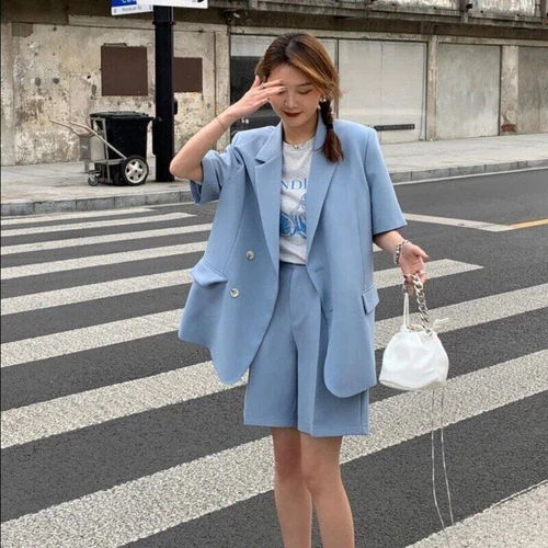 New Hot Women's Summer Suit Fashion Loose Thin Blazer Shorts Two-piece Set - Picture 7 of 28
