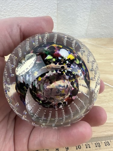 A.K. JABLONSKI signierter Vintage Polen Kunst Glas kontrollierte Blase Briefbeschwerer - Bild 7 von 9