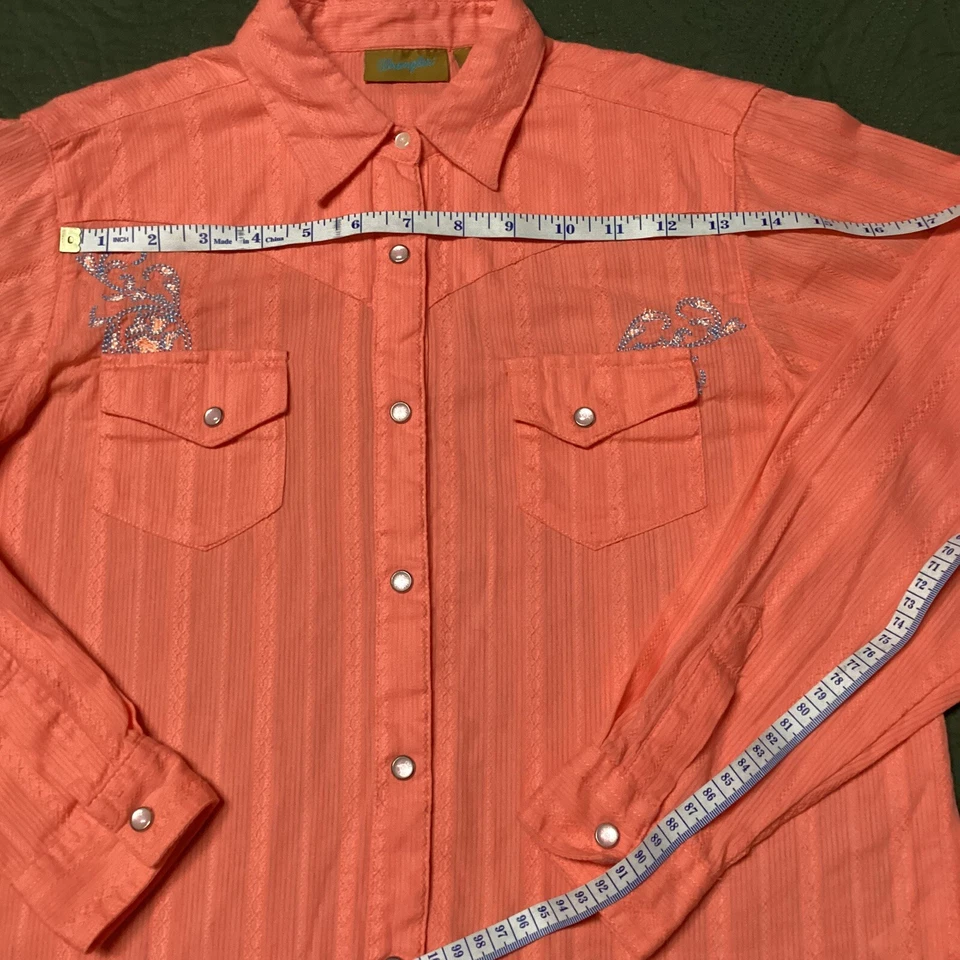 Kids Peachy/Orange Blue Embroidery Pearl Snap Wrangler Shirt Kids Xxl - Image 2 of 4